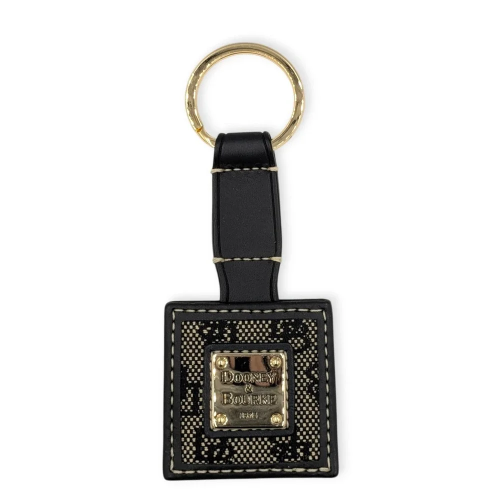 Dooney & Bourke Keychain Black Monogram Signature Leather Square Fob New In Box